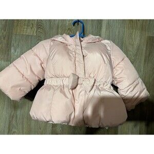 Baby GAP Puffer Snow Jacket Pink Bow Winter Coat 12-18months Excellent Condition
